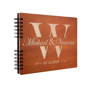 Personalized Wedding Guest Book - Wooden Guest Book with Initial Design - GiftShire
