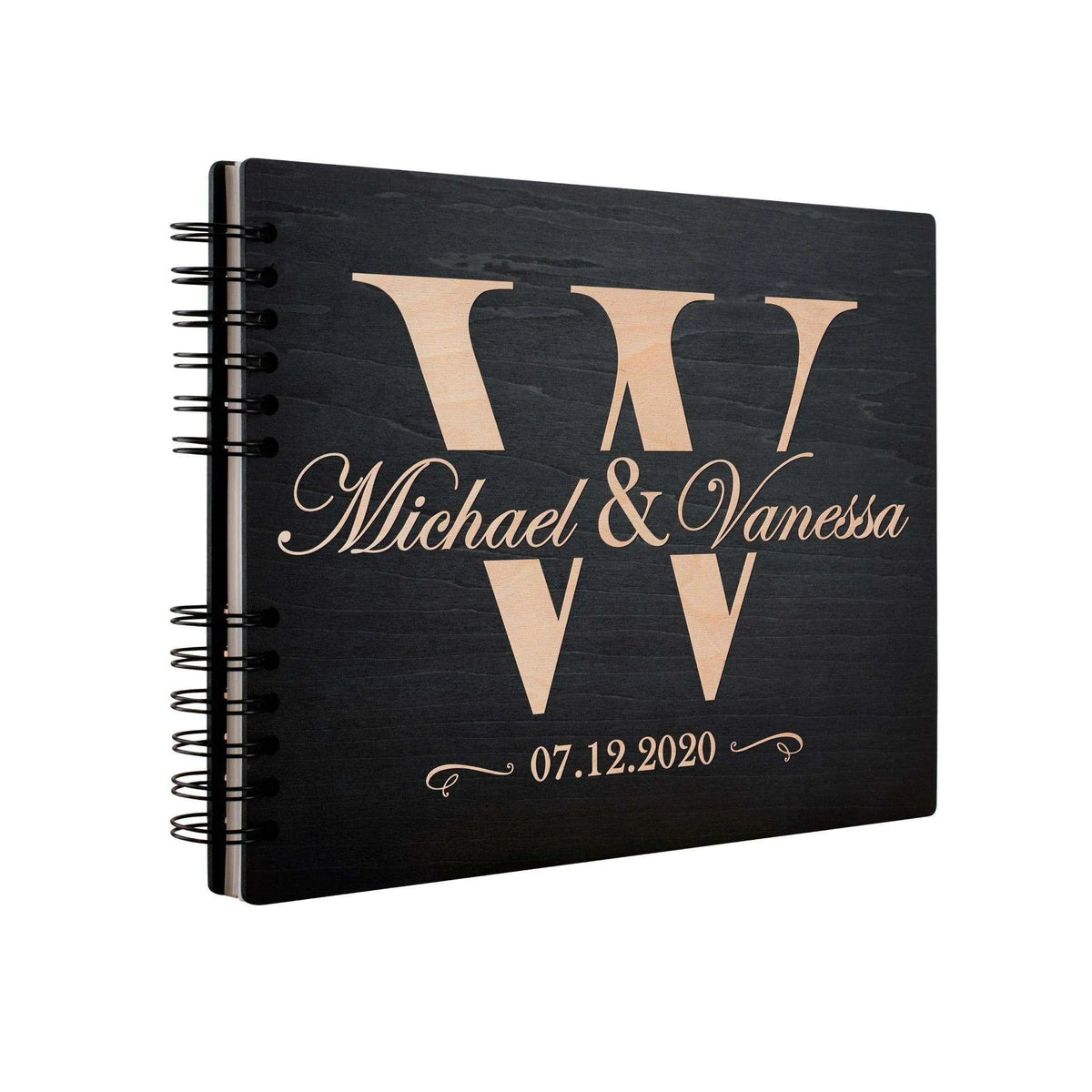 Personalized Wedding Guest Book - Wooden Guest Book with Initial Design - GiftShire