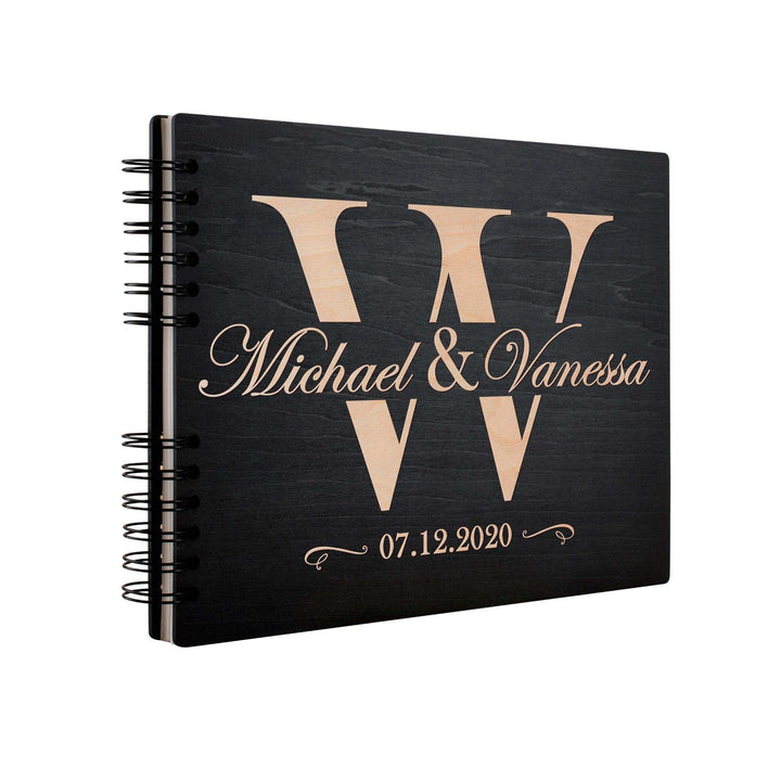 Personalized Wedding Guest Book - Wooden Guest Book with Initial Design - GiftShire