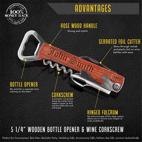Personalized Wine Bottle Opener - Solid Wood Laser Engraved Opener | B076HYGDYG - NAME - GiftShire