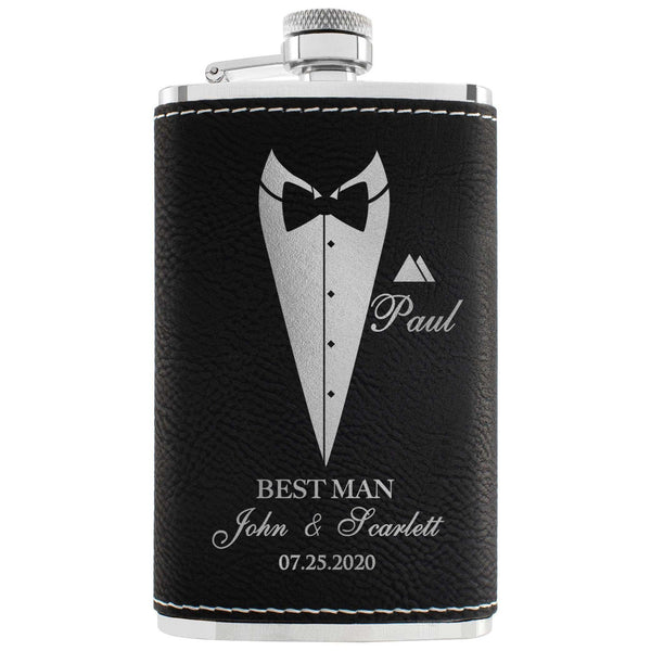 Personalized Thin Leather Flask, Custom Suit Up Groomsmen Flask, Gift for Him - GiftShire