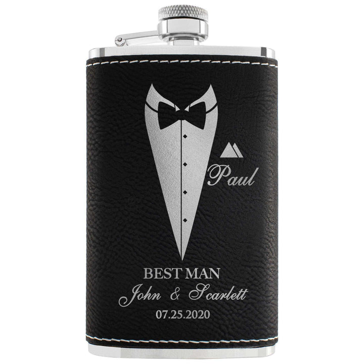 Personalized Thin Leather Flask, Custom Suit Up Groomsmen Flask, Gift for Him - GiftShire
