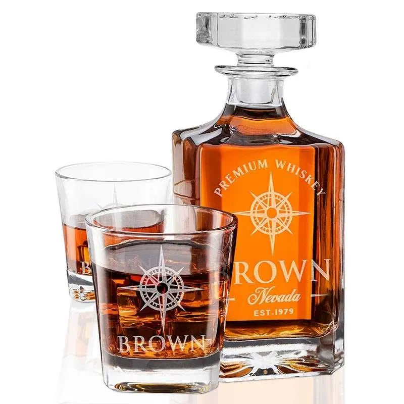 Personalized Premium Glass Decanter Set With 2 Glasses – Wedding Party Store