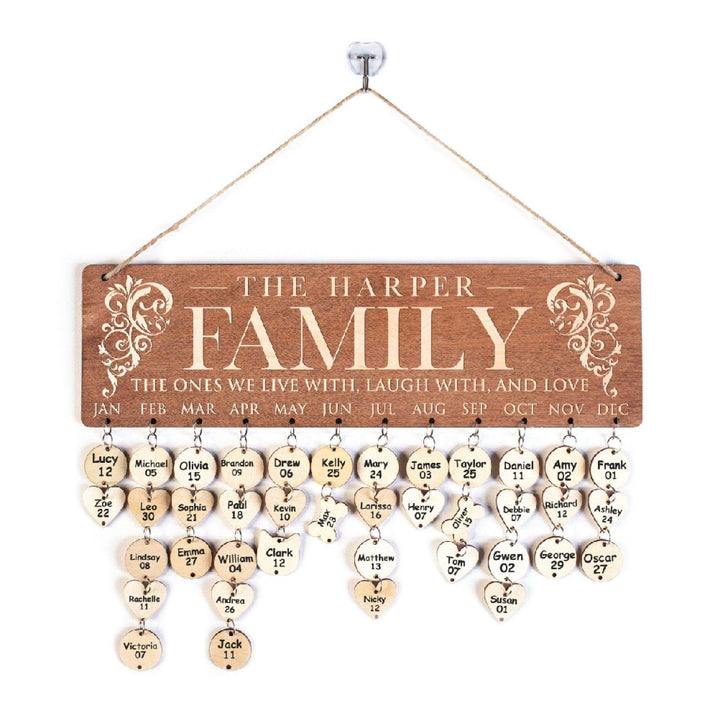 Wooden Family Birthday Calendar - GiftShire