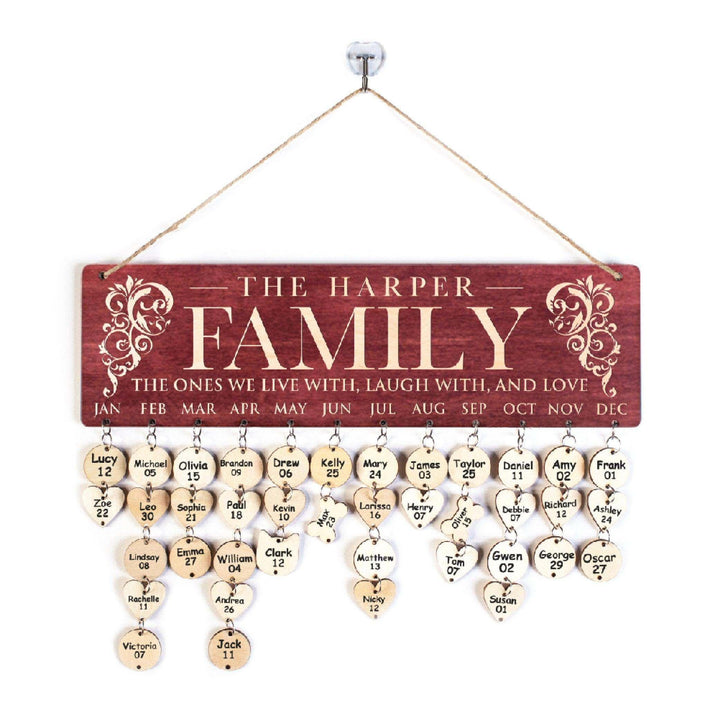 Wooden Family Birthday Calendar - GiftShire
