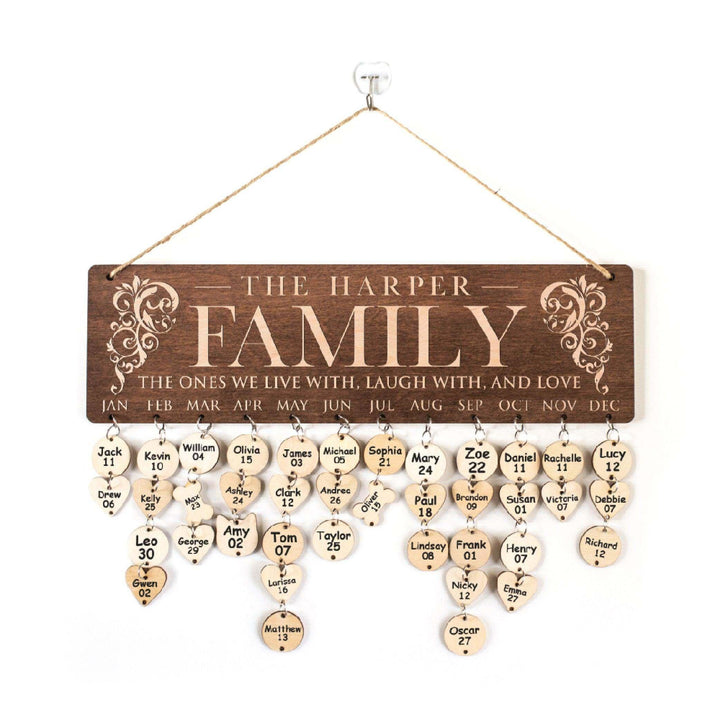 Wooden Family Birthday Calendar - GiftShire